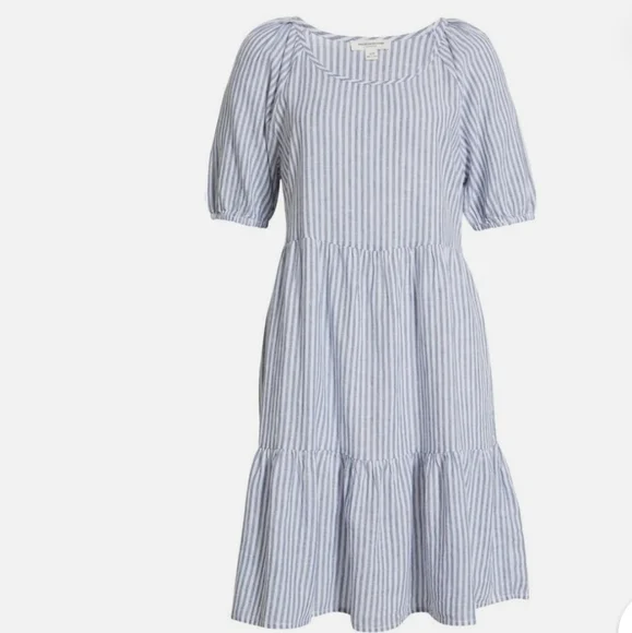 Beach Lunch Lounge, Luca Linen A-Line Prairie Dress, Striped Puff Sleeve, Size L - Picture 12 of 12